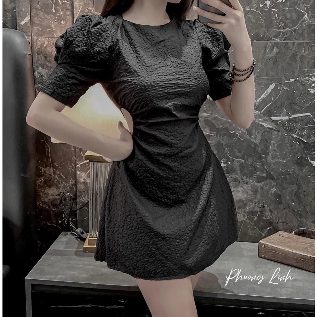 [sale 50% free ship] Đầm chữ A dáng xòe đi chơi tiệc phong cách sexy cuốn hút với thiết kế tay phồng khoét eo độc đáo