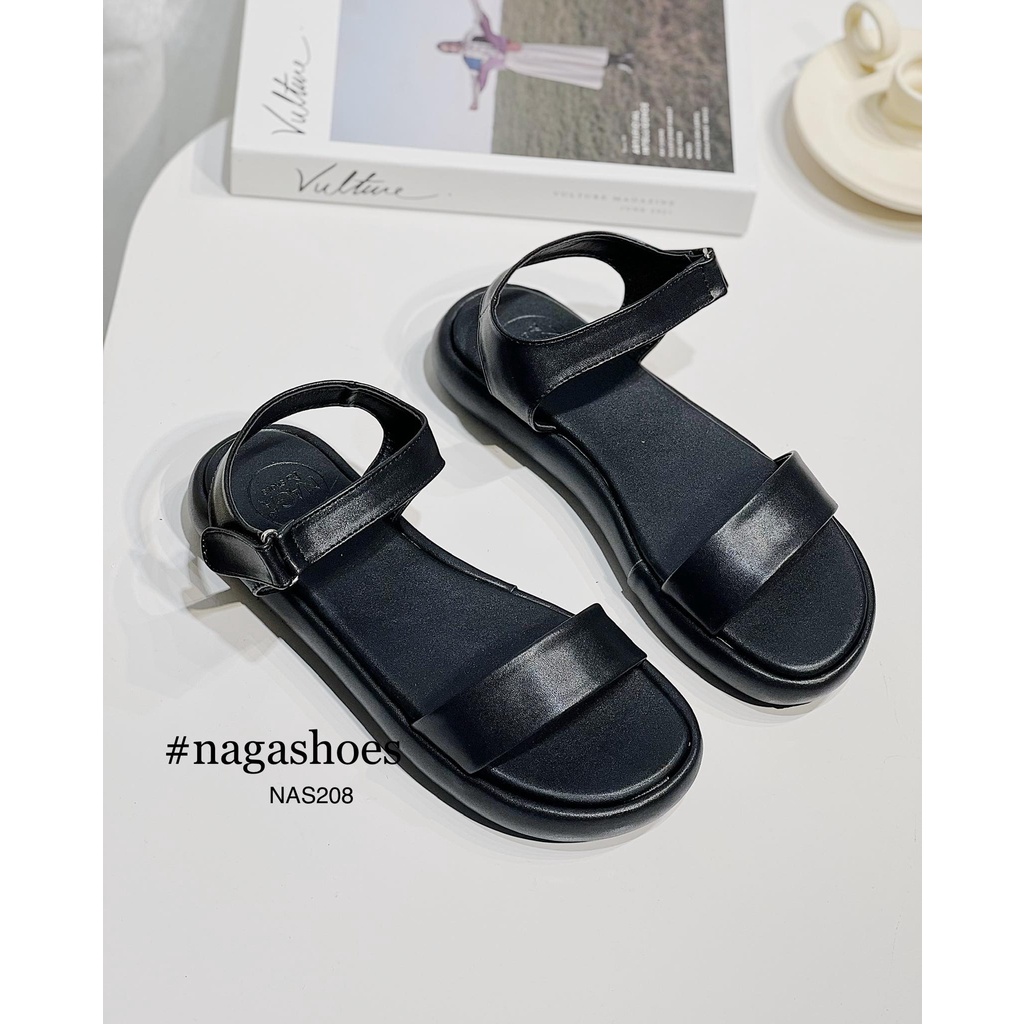 GIÀY SANDAL NAGASHOES QUAI NGANG KHÓA DÁN 2CM NAS208