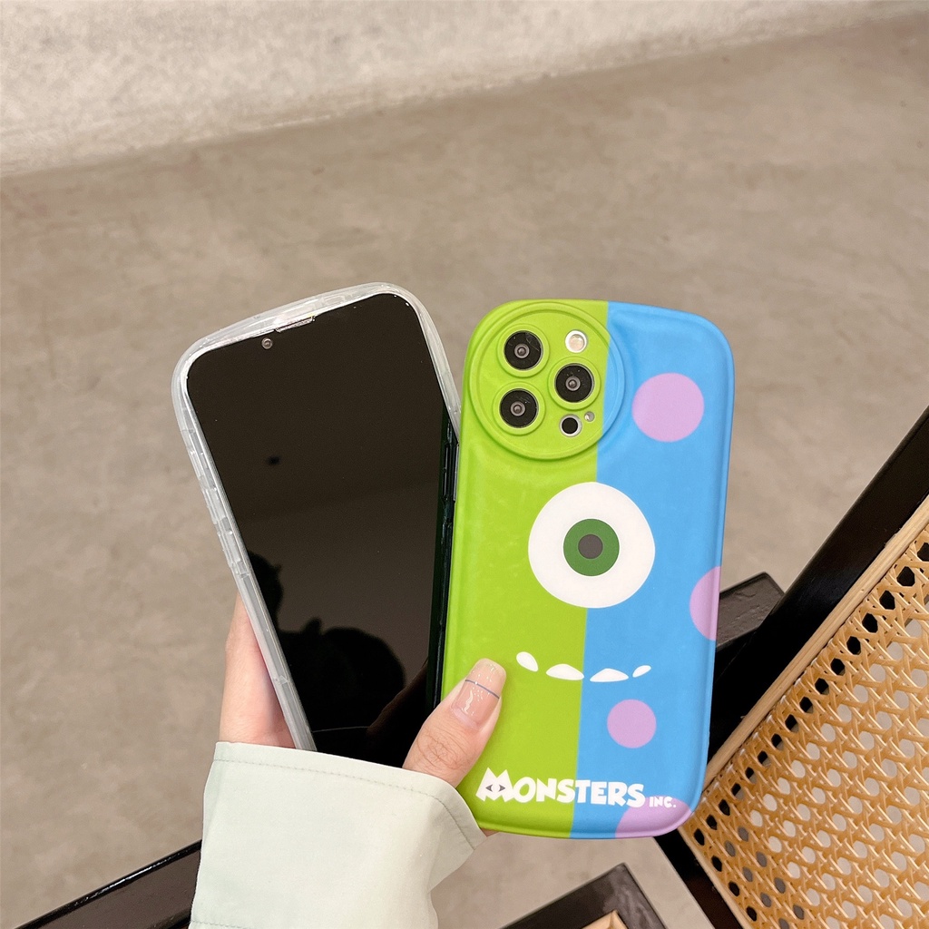 Ốp Điện Thoại Silicon TPU Mềm Hình Đôi Mắt Xanh Hoạt Hình Gắn Giá Đỡ Chống Sốc Bảo Vệ Ống Kính Máy Ảnh Cho iphone 11 12 13 Pro Max XS X XR