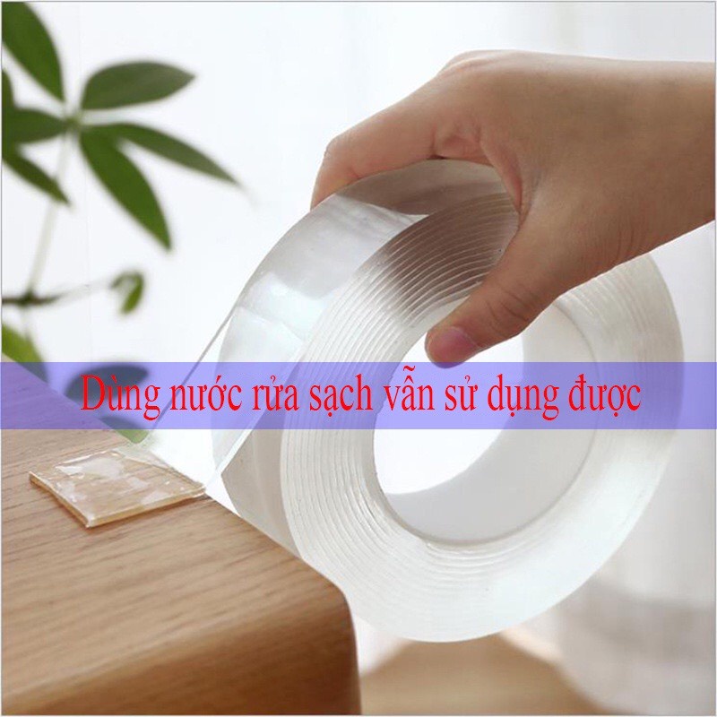 Băng keo dán dính trắng NANO 2 mặt đa năng trong suốt 3M và 1M Dày 2mm siêu dính Trung Tín