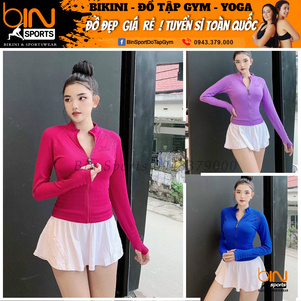 Áo Khoác Nữ Tập Gym Yoga Thể Thao Kiểu Dáng Crop Khóa Kéo Hàng Dệt Kim Nhập Khẩu Loại 1 Bin Sports A196