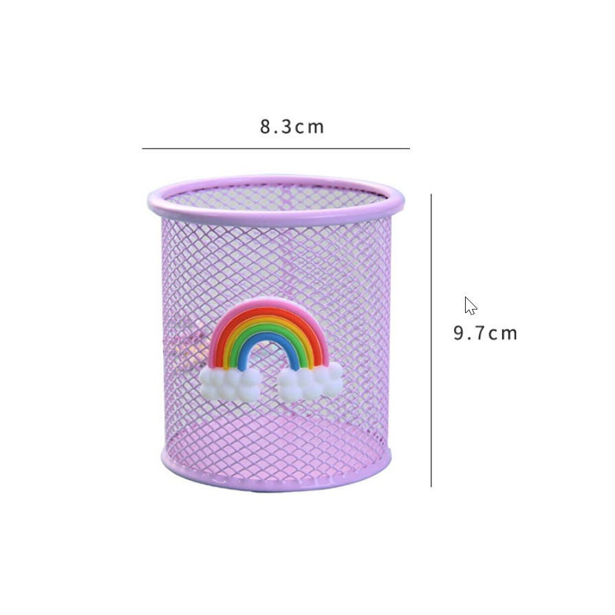 Ống cắm bút, hủ đựng bút, đồ đựng bút bằng sắt kim loại lưới nhiều màu dễ thương hình tròn