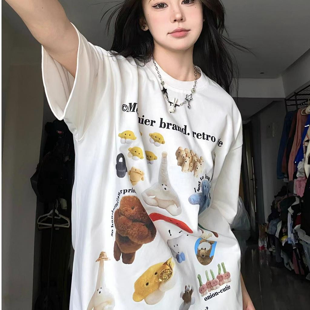 HIIXIIVI Áo Thun 100% cotton Tay Ngắn Cổ Tròn Thời Trang Mùa Hè Phong Cách Hàn Quốc Cho Nữ