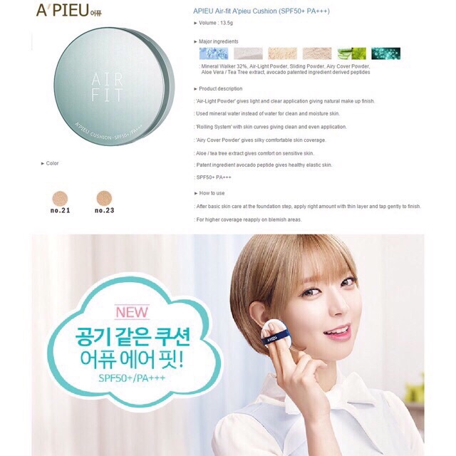 Phấn nước chống nắng A’pieu Air Fit Cushion SPF50+ Tone 23