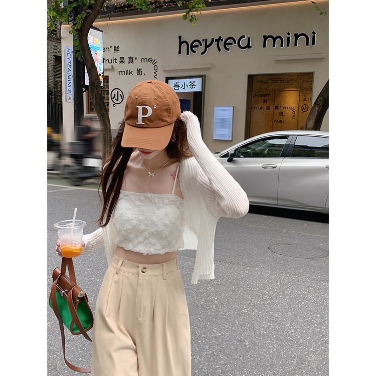 áo 2 dây có mút ngực áo hai dây croptop Ngắn Họa Tiết Hoa Ba Chiều Phong Cách Pháp Dễ Phối Đồ Thời Trang Cho Nữ