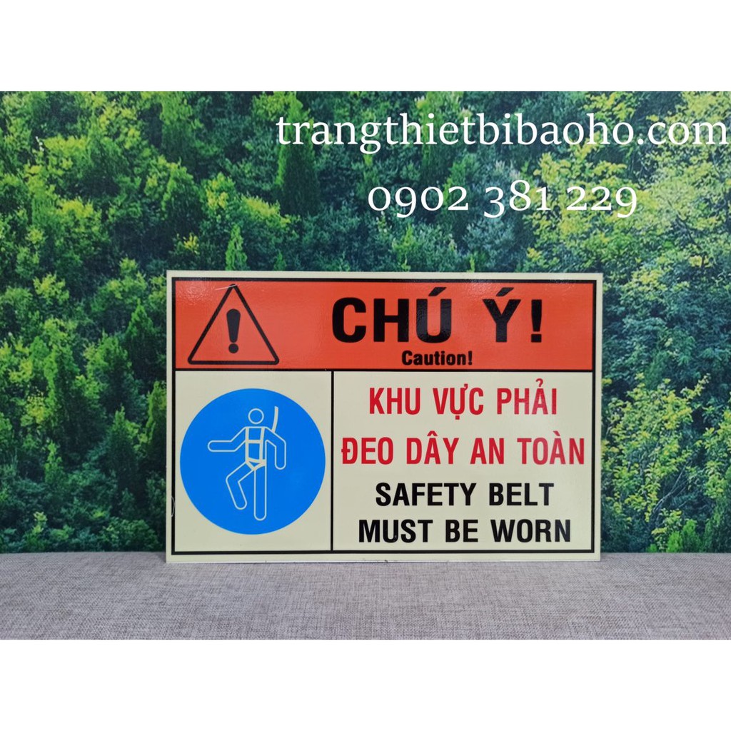 Bảng Alu dán decal Khu vực phải đeo dây an toàn KT20 x 30cm