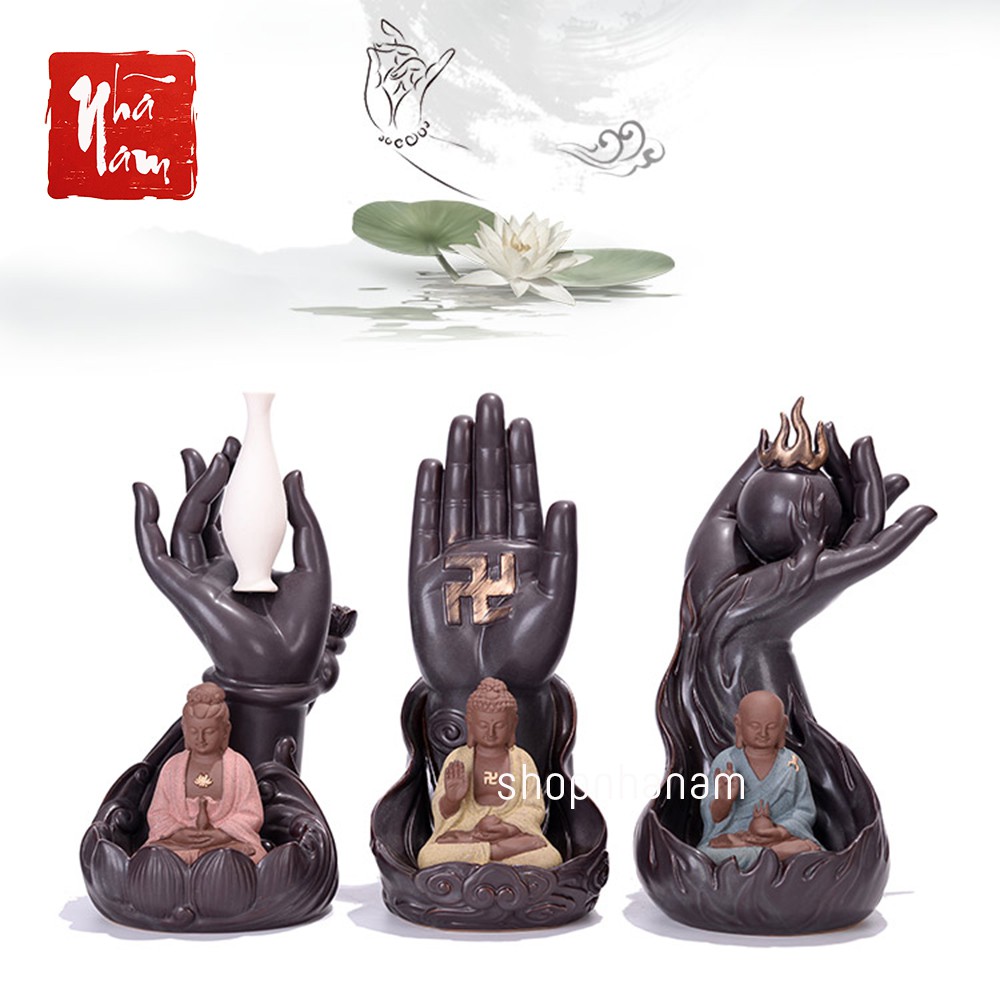 Thác khói trầm hương phật quan âm thích ca tọa thiền non bộ tặng 3 nụ trầm hương