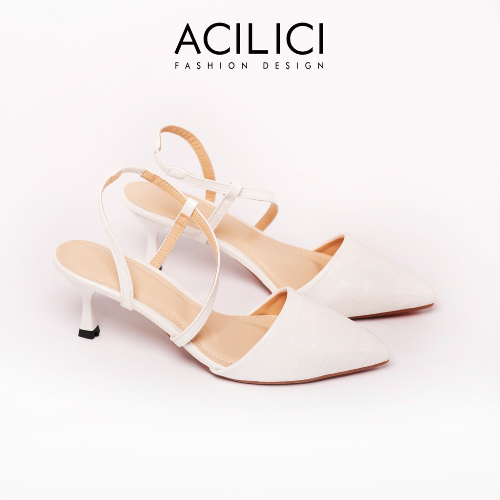 Giày cao gót nữ ACILICI gót nhọn thời trang, giày sandal mũi nhọn gót cao 6p form chuẩn 35-40 màu Trắng_TC057