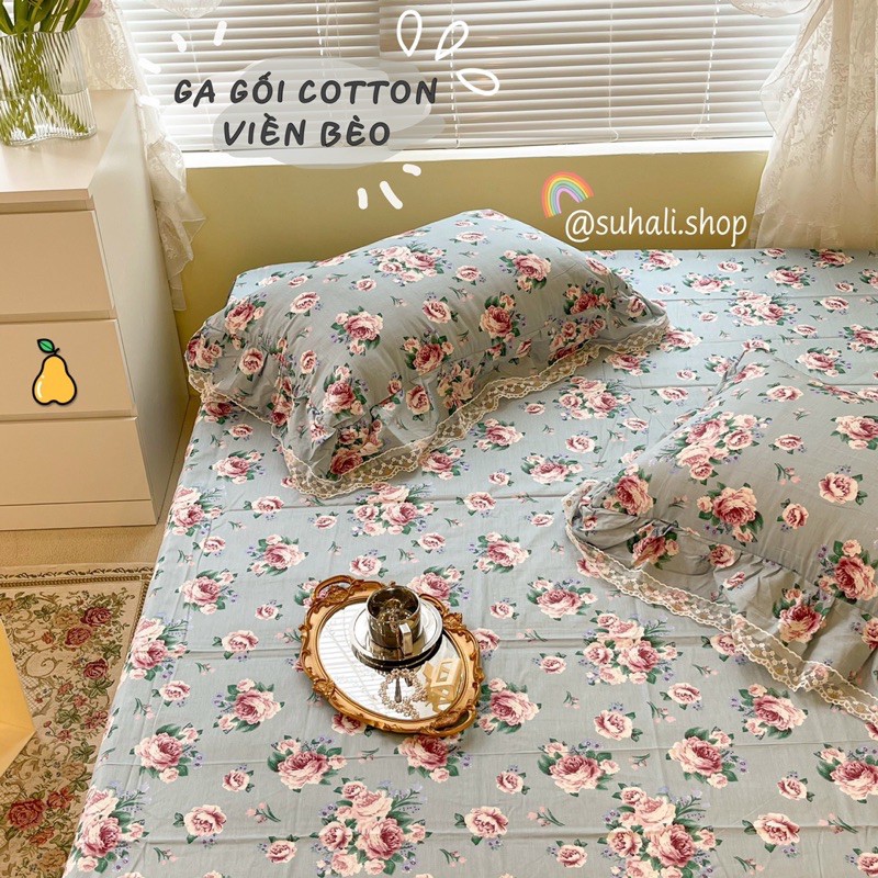 GA GỐI COTTON VIỀN BÈO - Bộ 3 món, ko có vỏ chăn