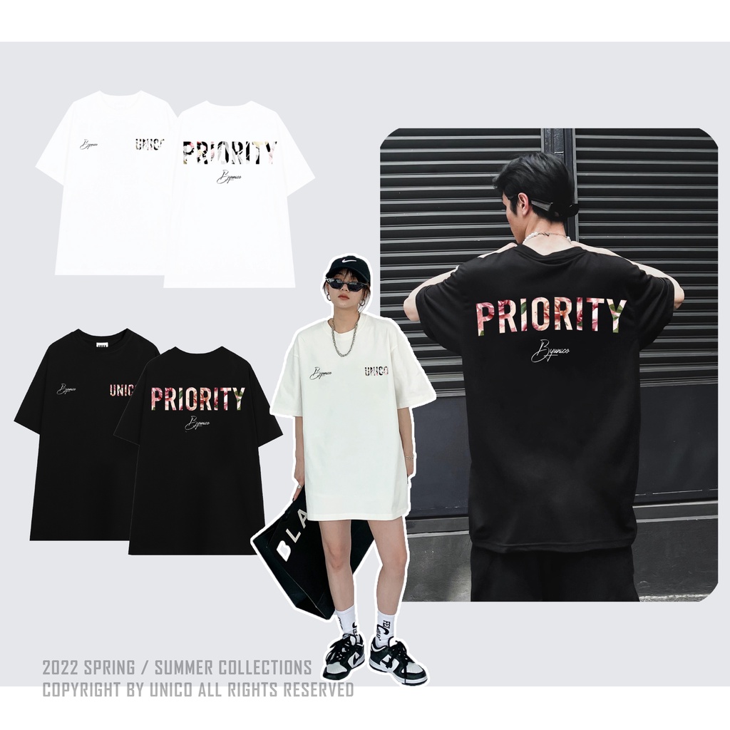 Áo Thun nam nữ tay lỡ Priority áo phông form rộng cotton cao cấp - Unico