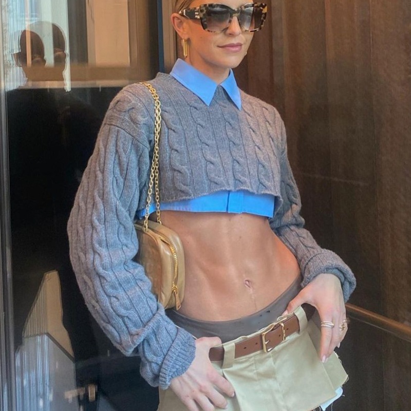 Áo Crop Top Len Đan Tay Dài Y2K Thời Trang Cho Nữ