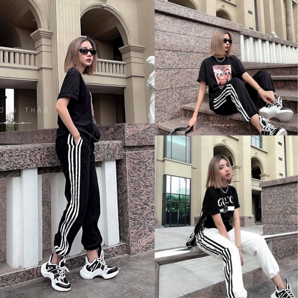 Quần jogger bo gấu Nam Nữ. Quần bó chun dây rút gấu sọc thể thao NAM NỮ ống rộng 3 sọc