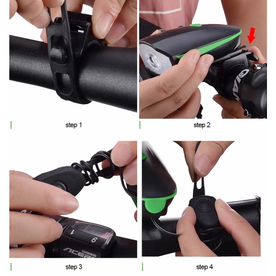 Đèn Pha Xe Đạp Chống Thấm Nước 3 Chế Độ Có Còi Sạc USB