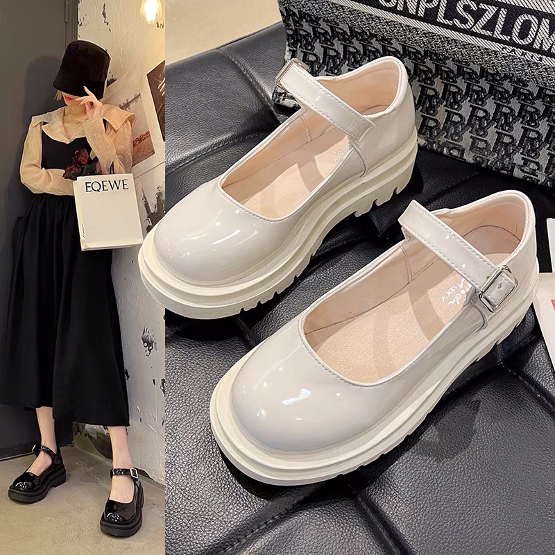 Giày Lolita Trắng Giày Lolita Nữ Đế Cao 4Cm Chất Da Bóng Giá Rẻ Cao Cấp Hottrend  LB022-Molita