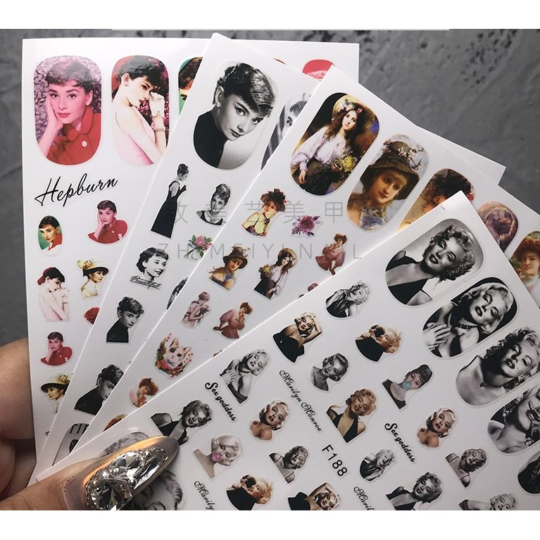 Sticker 3D - Hình dán móng Audrey Hepburn cô gái