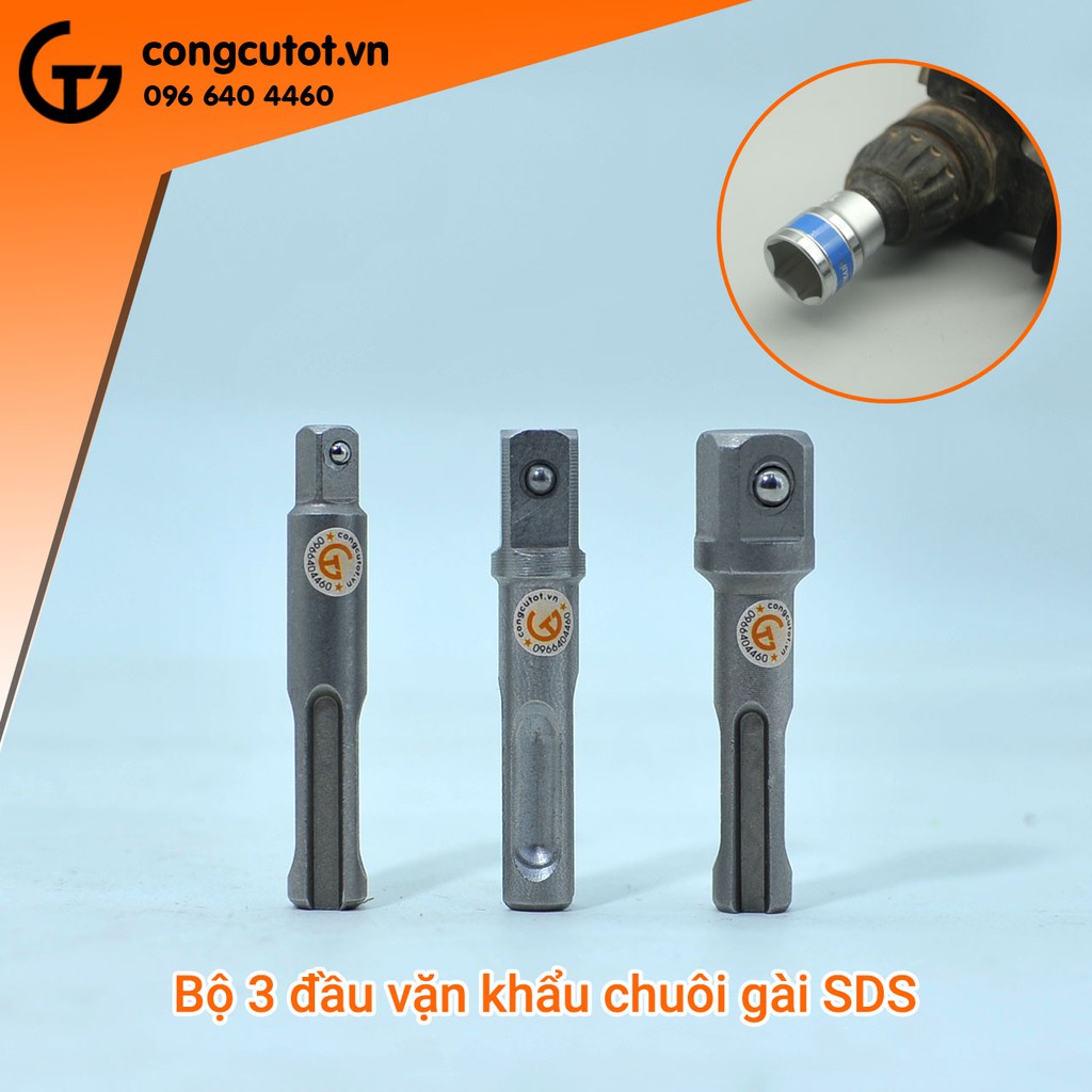 Bộ 3 đầu vặn khẩu chuôi gài SDS thép CR40 1/2 1/4 3/8inch