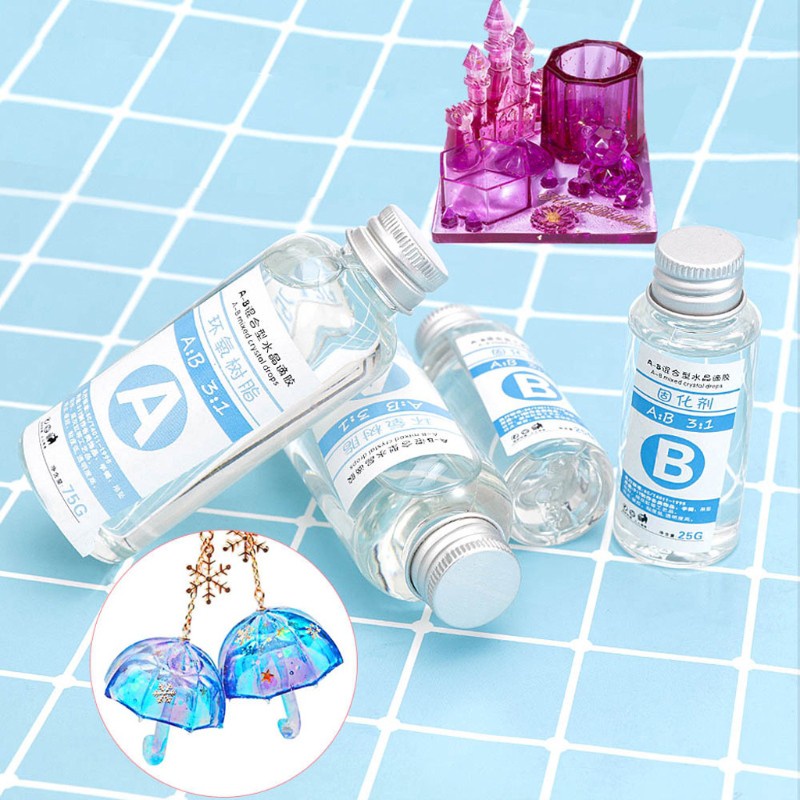 Bộ keo dán nhựa resin epoxy trong suốt 3:1 AB làm trang sức tiện dụng