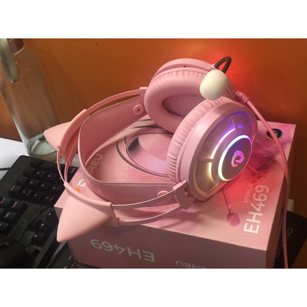 HÀNG CAO CẤP -  Tai Nghe Mèo Màu Hồng DAREU EH469 - Gaming 7.1 LED RGB Màu Pink Chính Hãng -Máy Tính 2T  - Hàng Cao Cấp