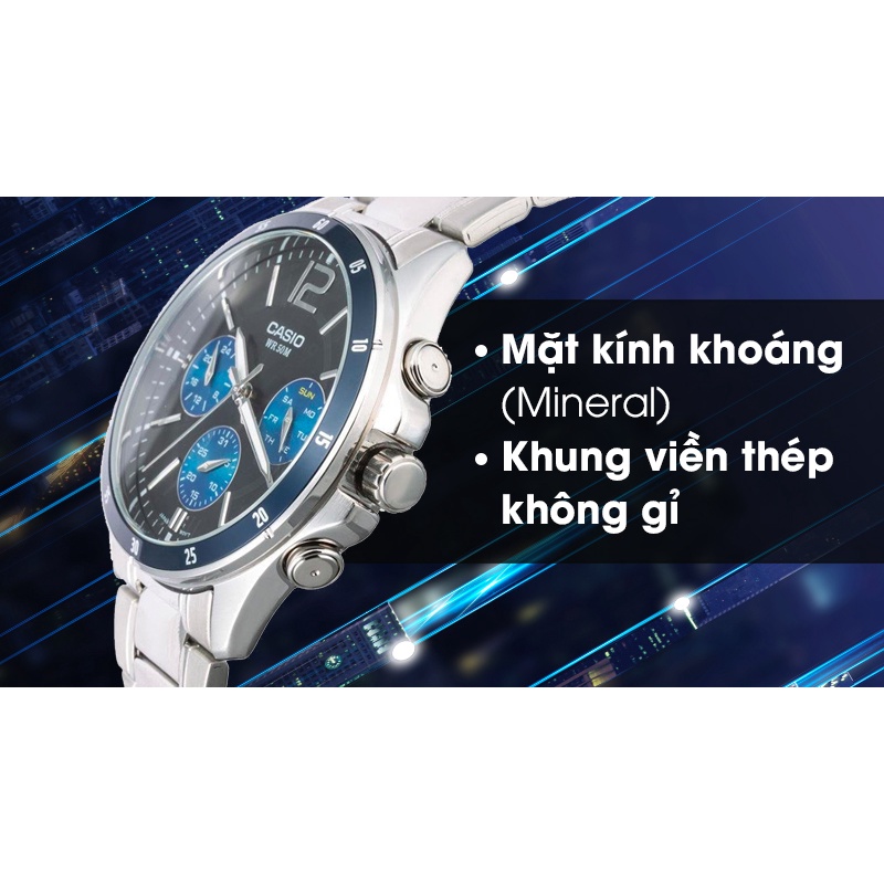 Đồng hồ nam Casio MTP dây kim loại chính hãng Anh Khuê MTP-1374D-2AVDF