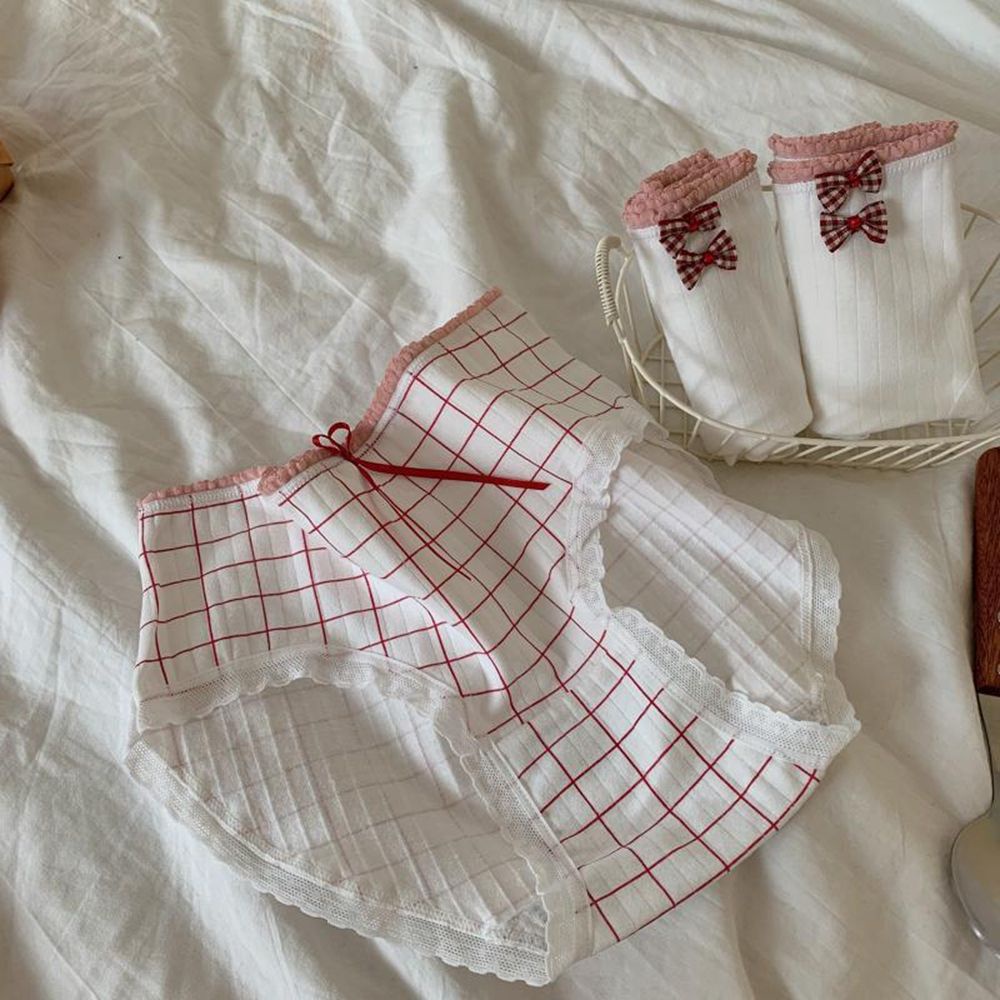 Quần lót mềm mại co giãn in họa tiết chấm bi phối ren phong cách Hàn Quốc xinh xắn dành cho nữ