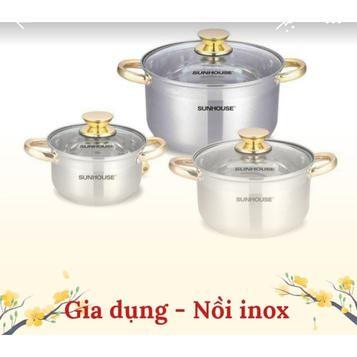BỘ NỒI INOX 5 ĐÁY SUNHOUSE SH781 - Size 16 - 20 - 24cm