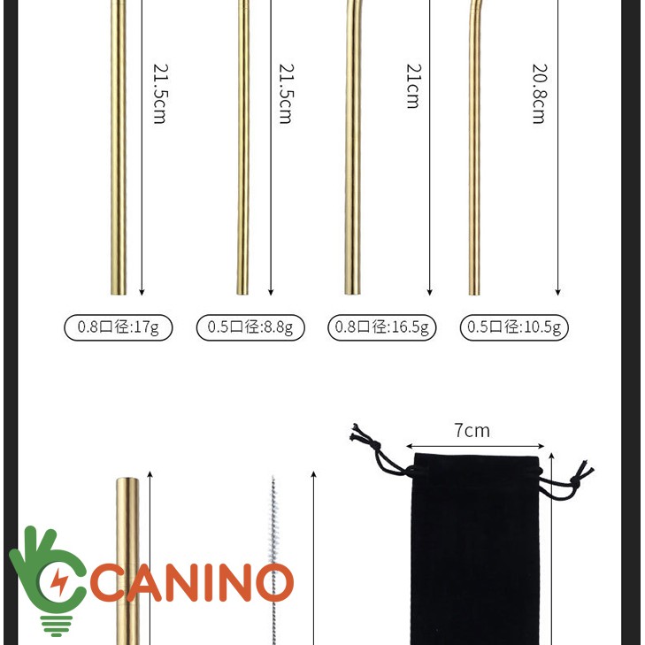 Ống hút bằng thép 🍀FREESHIP🍀Combo 4 ống hút bằng thép không gỉ, kèm dụng cụ làm sạch ống hút Canino