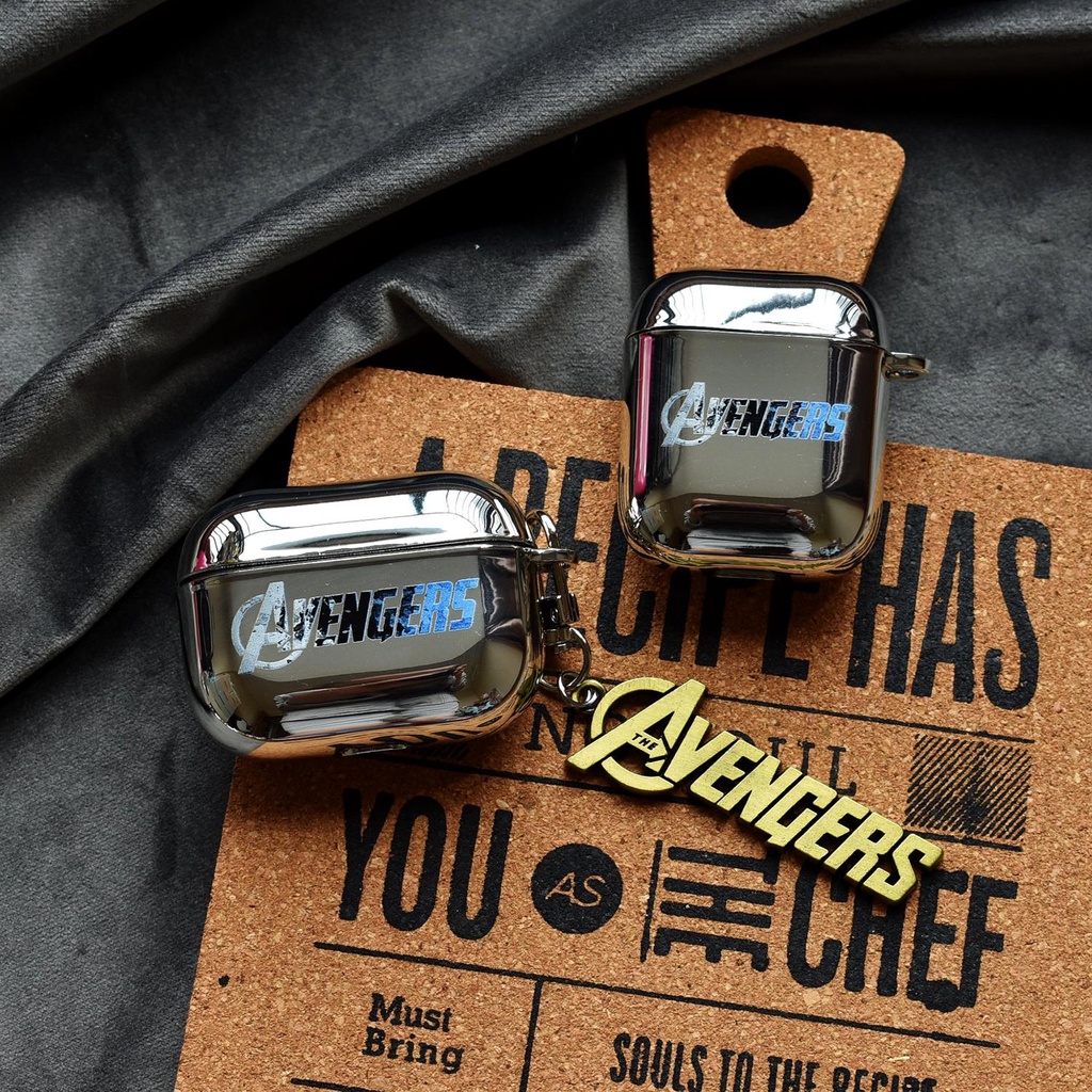 Vỏ Bảo Vệ Hộp Sạc Tai Nghe Bluetooth AirPods 1 2 pro 3 2021 gen3 Bằng PC Cứng Mạ Điện Họa Tiết Avengers Đơn Giản