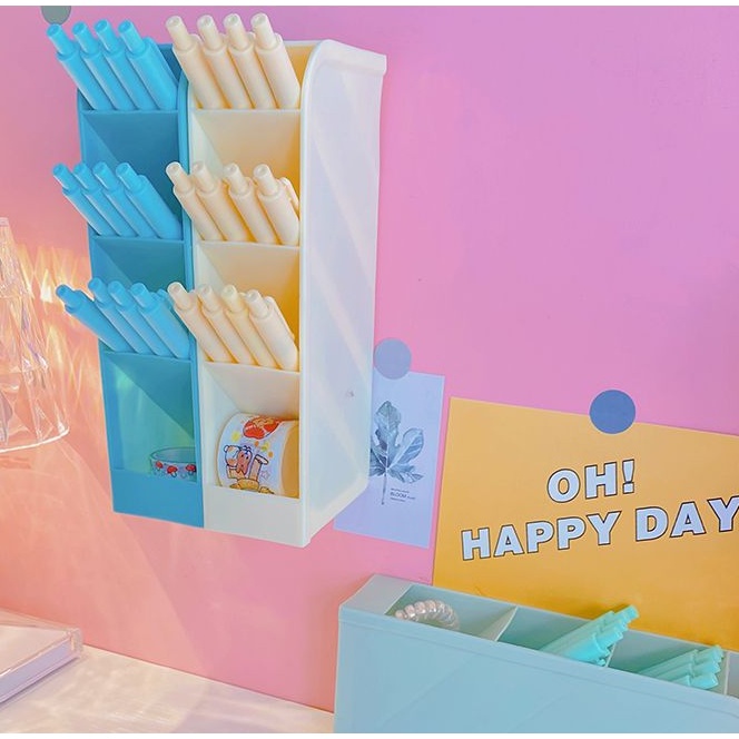 Hộp Đựng Viết, Kệ Đựng Bút Để Bàn Mini Màu Trắng-Pastel Nhiều Ngăn