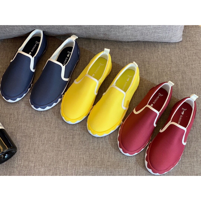 Giày lười cho bé trai và bé gái màu trơn đơn giản mẫu mới thương hiệu Lacoste cao cấp