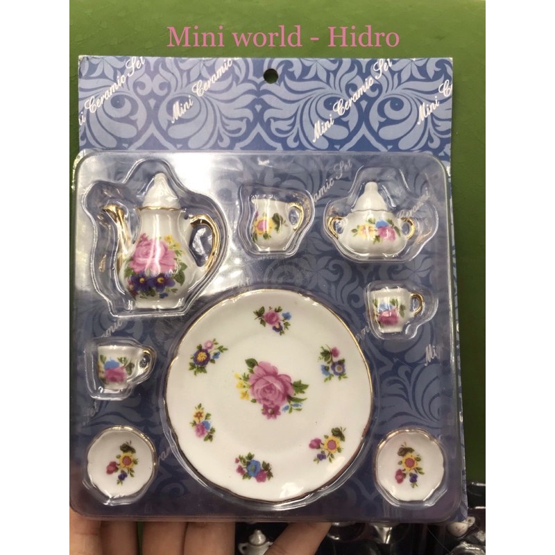 Bộ ấm chén mini trang trí nhà búp bê. Bộ ấm trà mini. Miniature. Bộ tách trà bằng sứ mini