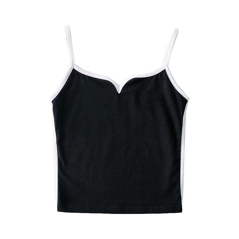 Áo Croptop Hai Dây Cổ Chữ v Màu Đen Thời Trang Mùa Hè Cho Nữ