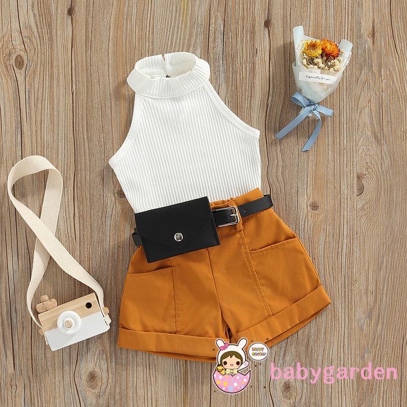 Set Áo Yếm + Quần Short + Túi Đeo Hông Thời Trang Mùa Hè Cho Bé Gái 6 Tháng - 8 Tuổi