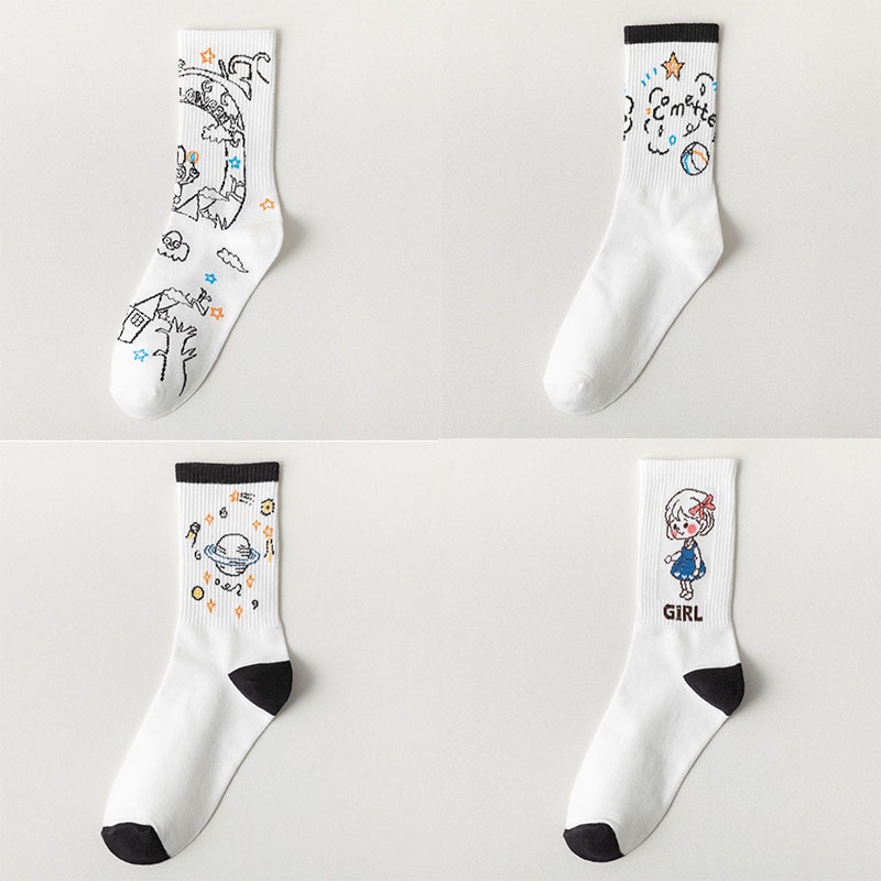 Vớ cotton mềm mại in họa tiết hoạt hình phong cách Hàn Quốc thời trang