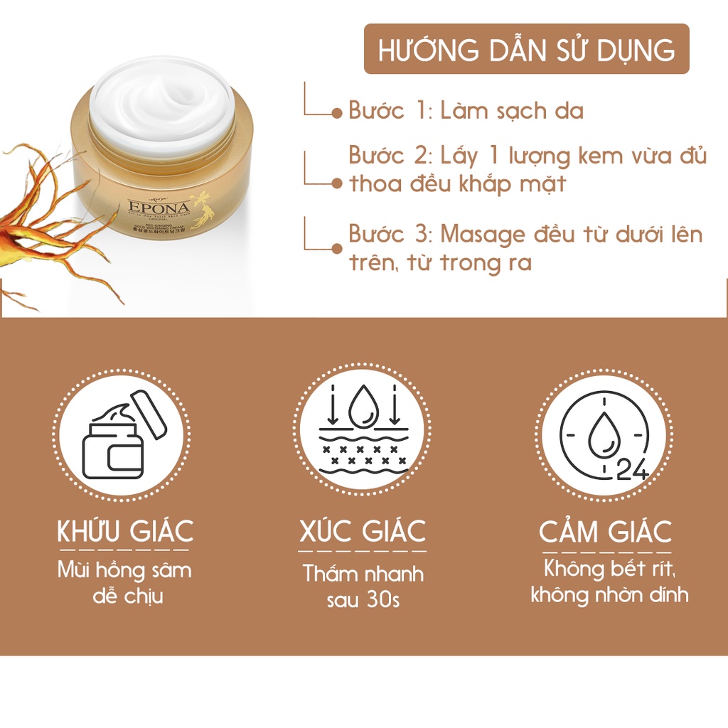 Kem Dưỡng Epona Hồng Sâm Giảm Thâm Nám Xóa Mờ Nếp Nhăn Tái Tạo Trẻ Hóa Da Epona Red Ginseng Gold Whitening Cream 50ml