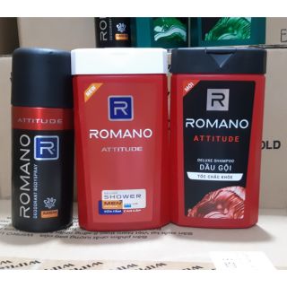 Bộ 3 sản phẩm Romano Atitude: dầu gội 180g + sữa tắm 180g + xịt khử mùi 150ml