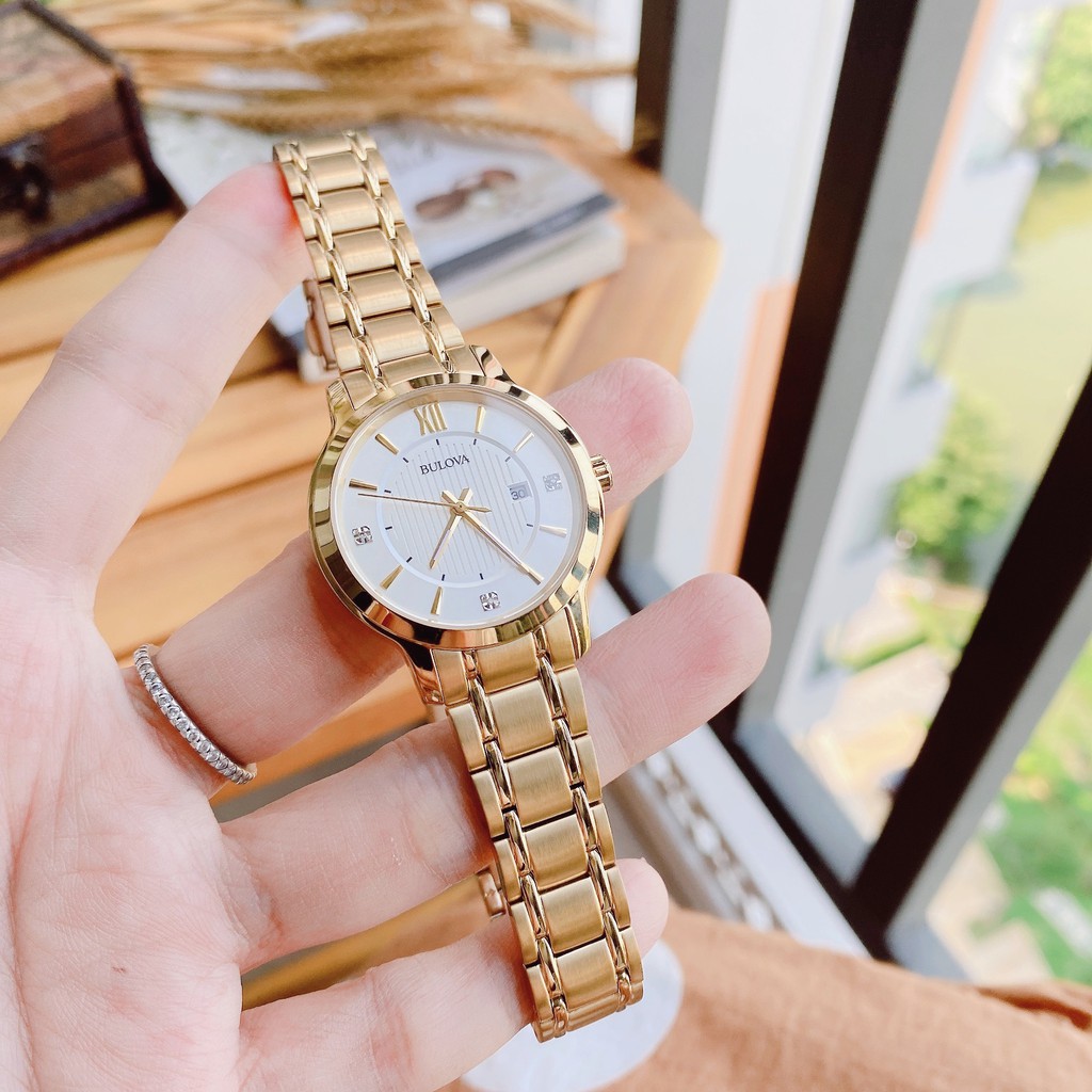 Đồng Hồ Nữ bulova Diamond Women’s Silver Dial Gold-Tone Watch