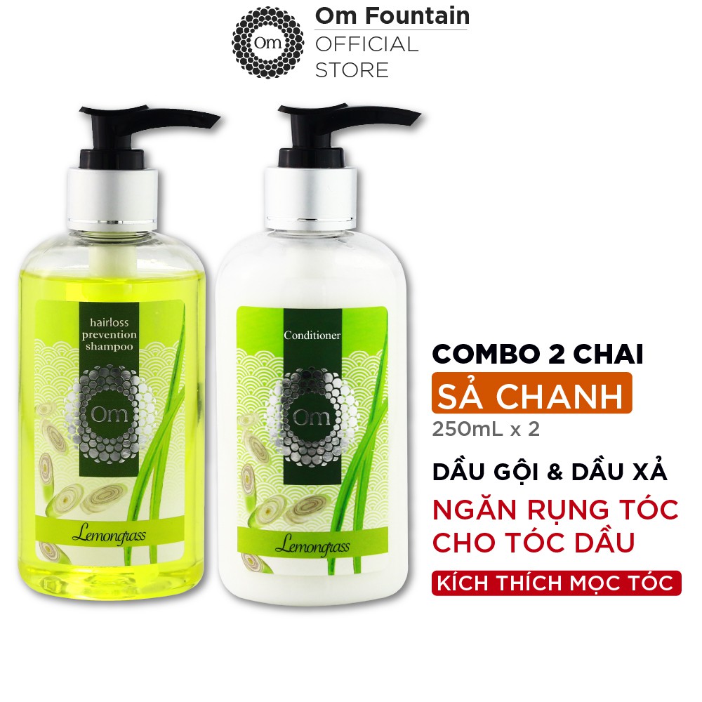 Combo Dầu gội giảm rụng tóc, dưỡng tóc, kích thích mọc tóc cho tóc dầu Tinh dầu Sả Chanh OM FOUNTAIN 250ml
