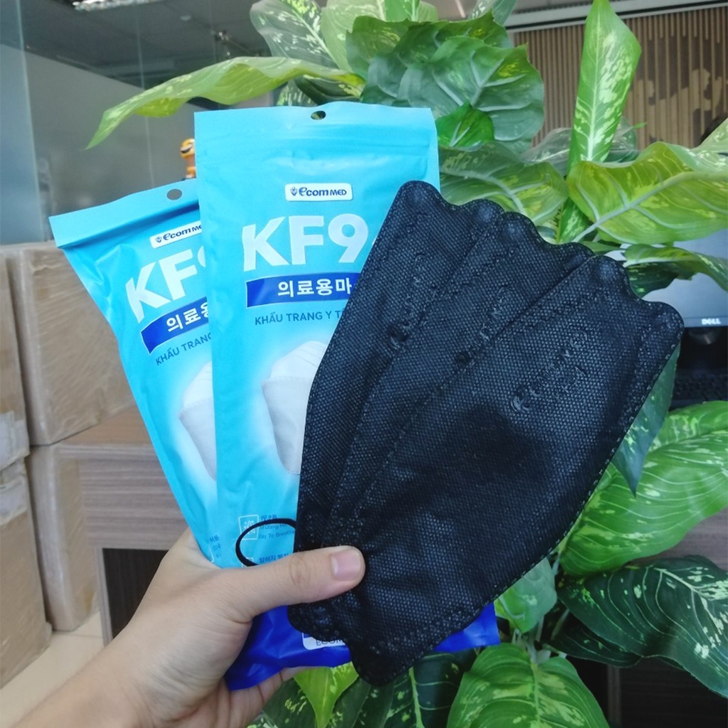 Khẩu Trang KF94 EcomMed màu Xám &amp; Đen (Bịch 10 cái) Thông Thoáng Không Đau Tai - Đạt chuẩn FDA