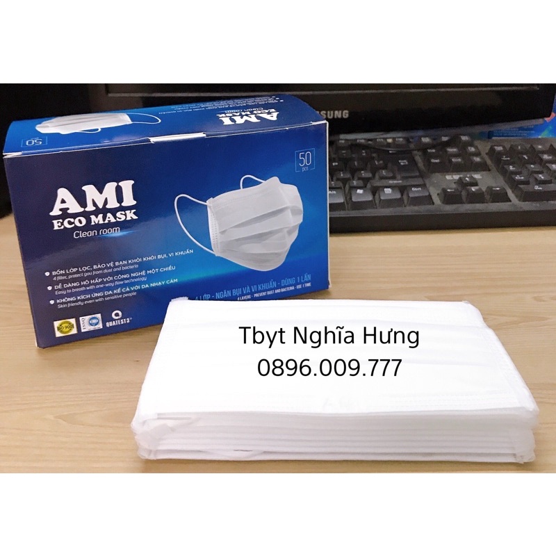 Hộp 50c khẩu trang y tế 4 lớp Ami màu Trắng