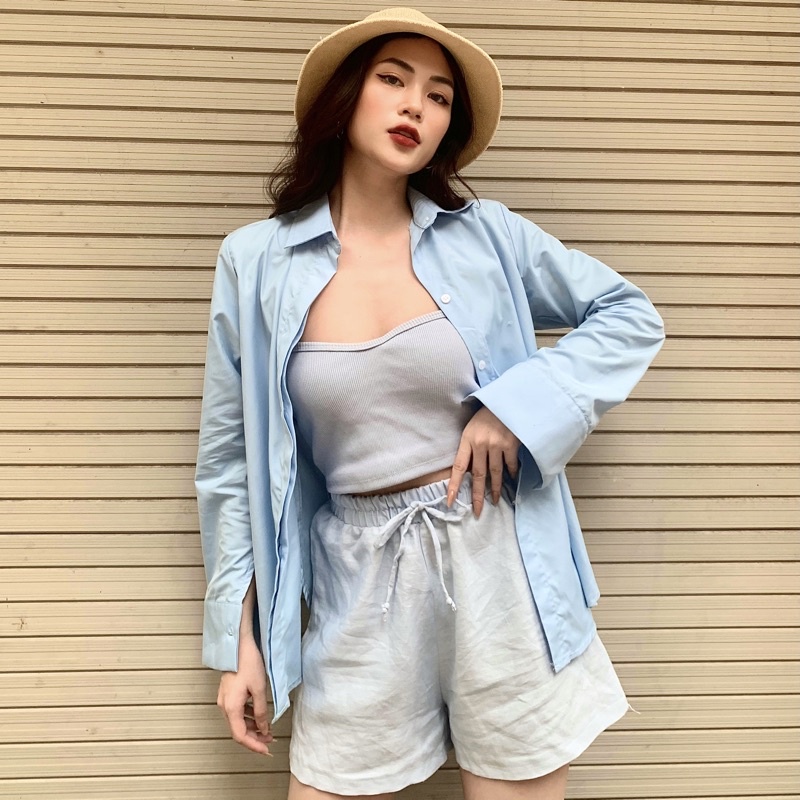 Áo sơmi nữ công sở dài tay form rộng vàng, xanh, hồng, trắng - Audrey studio