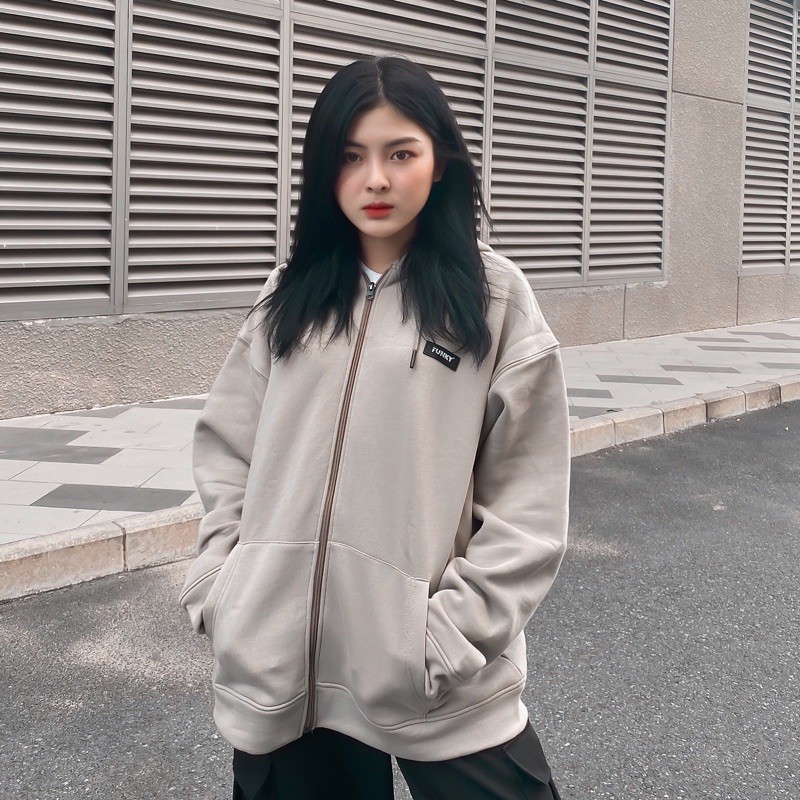 ÁO HOODIE ZIP BEGIE (NÂU DA)