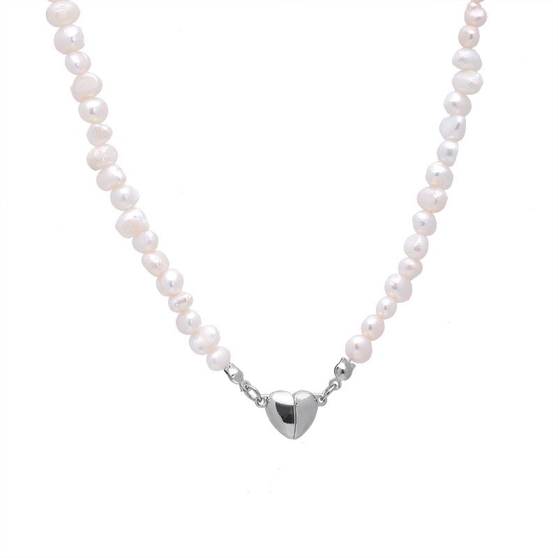 Vòng Cổ Choker Mặt Trái Tim Từ Tính Đính Hạt Ngọc Trai Cổ Điển Cho Nữ