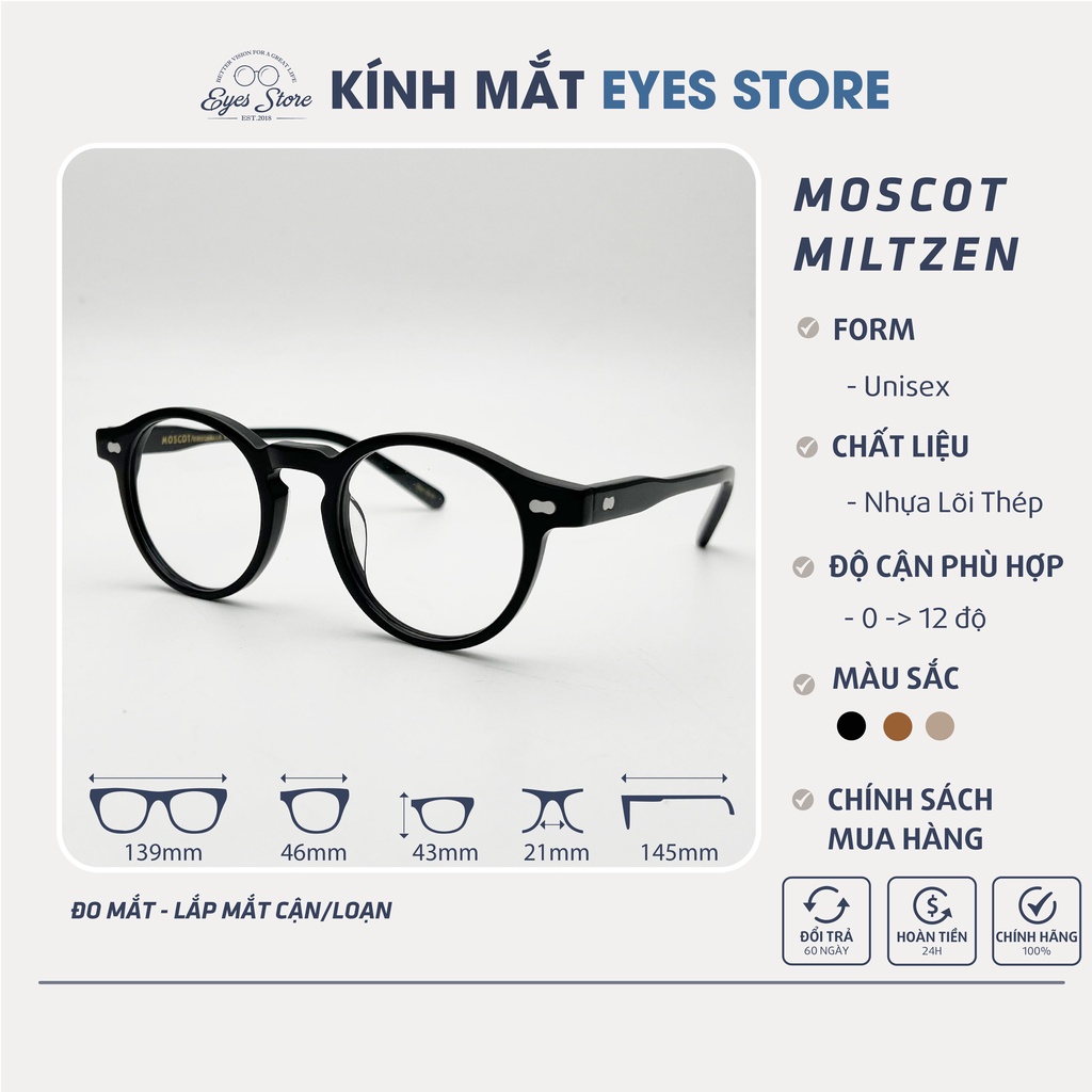 Gọng Kính Cận Nam Nữ Moscot Miltzen - Nhựa Lõi Thép