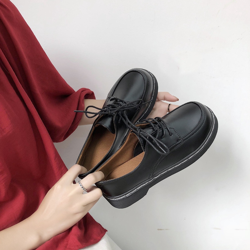 Giày Oxford Nữ Ulzzang Vintage, Giày Búp Bê Mary Jane Buộc Dây Mũi Tròn Phong Cách Retro, Hàn Quốc - Iclassy_shoes