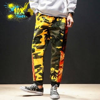 Quần jogger kaki họa tiết rằn ri nam nữ camo quân đôi cá tính màu đỏ phối vàng cá tính