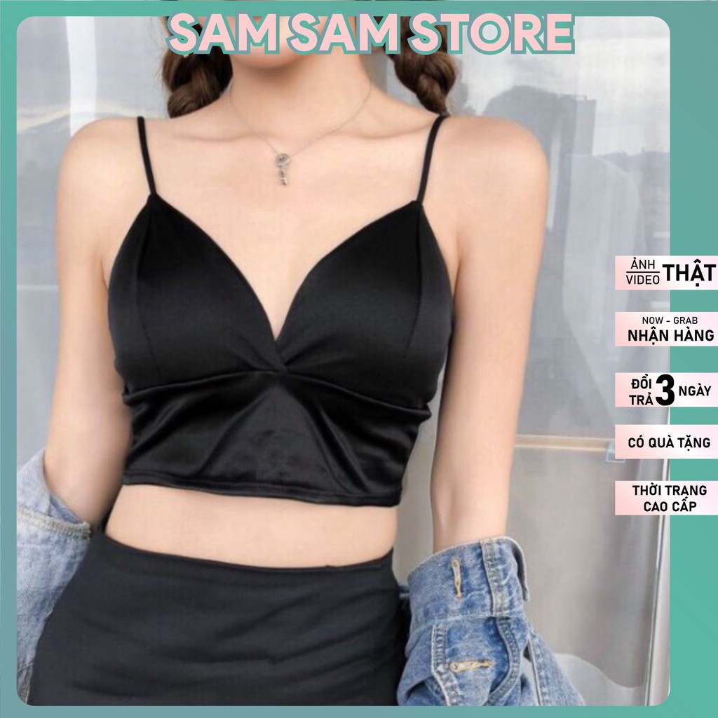 Áo Bra 2 dây satin dáng dài SAM SAM Lót Bra Phi Bóng 8 Móc Cài Sau Cao Cấp