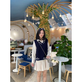 set váy chân ly kèm gile len -ảnh thật
