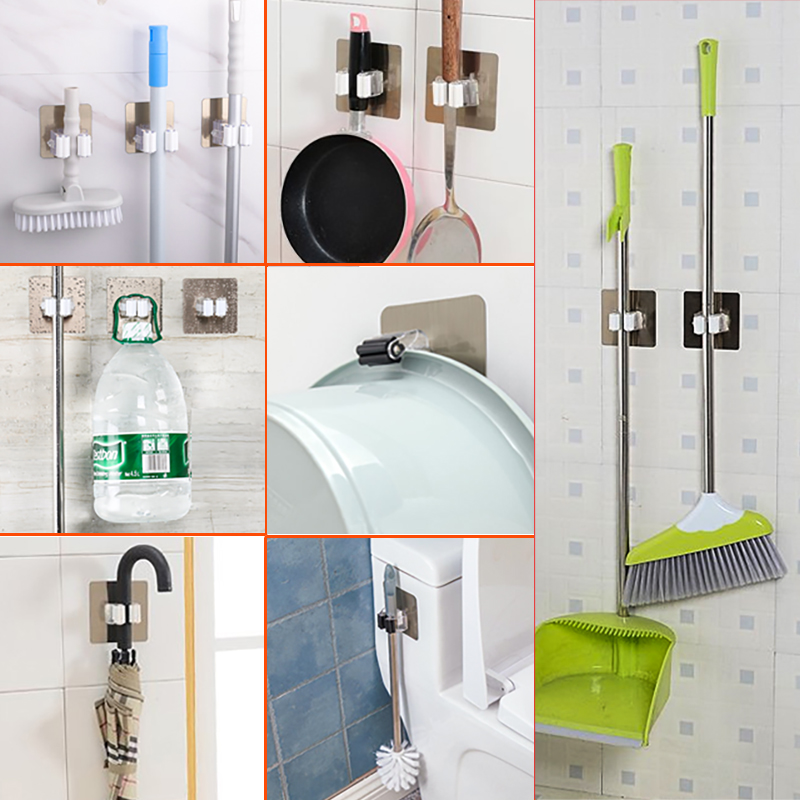 Móc treo cây lau nhà / chổi đa năng thiết kế dán tường tiện dụng dành cho nhà tắm / nhà bếp