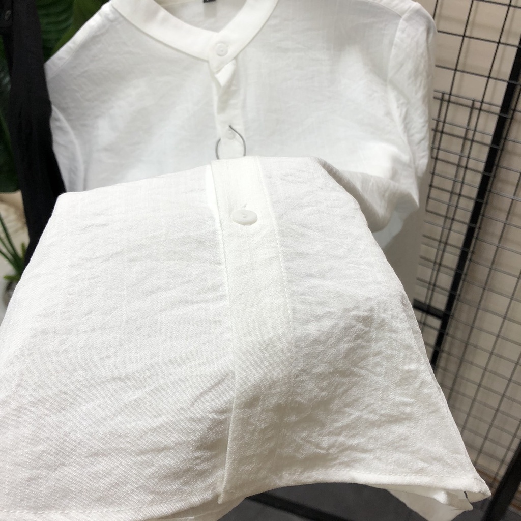 Áo sơ mi trắng đũi nam dài tay cổ tàu, dáng hàn chất đũi thoáng mát trẻ trung đi chơi đi biển du lịch