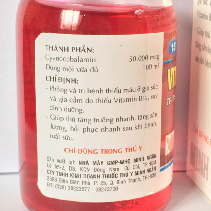 Vitamin B12 trị bệnh thiếu máu cho động vật, giải độc cho cây chai 100ml